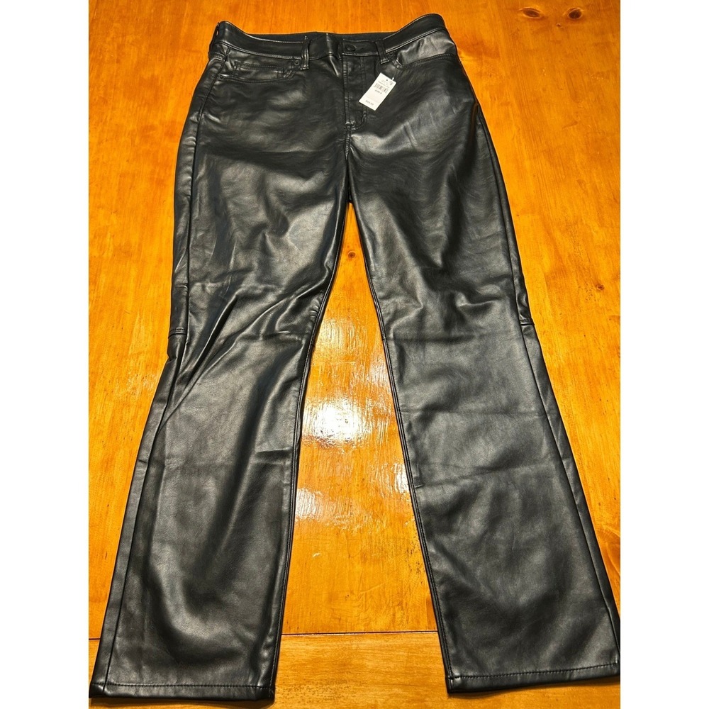 Gap High Rise Vintage Slim Faux Leather Pants Black Womens Edgy Quiet Luxury - Picture 10 of 11